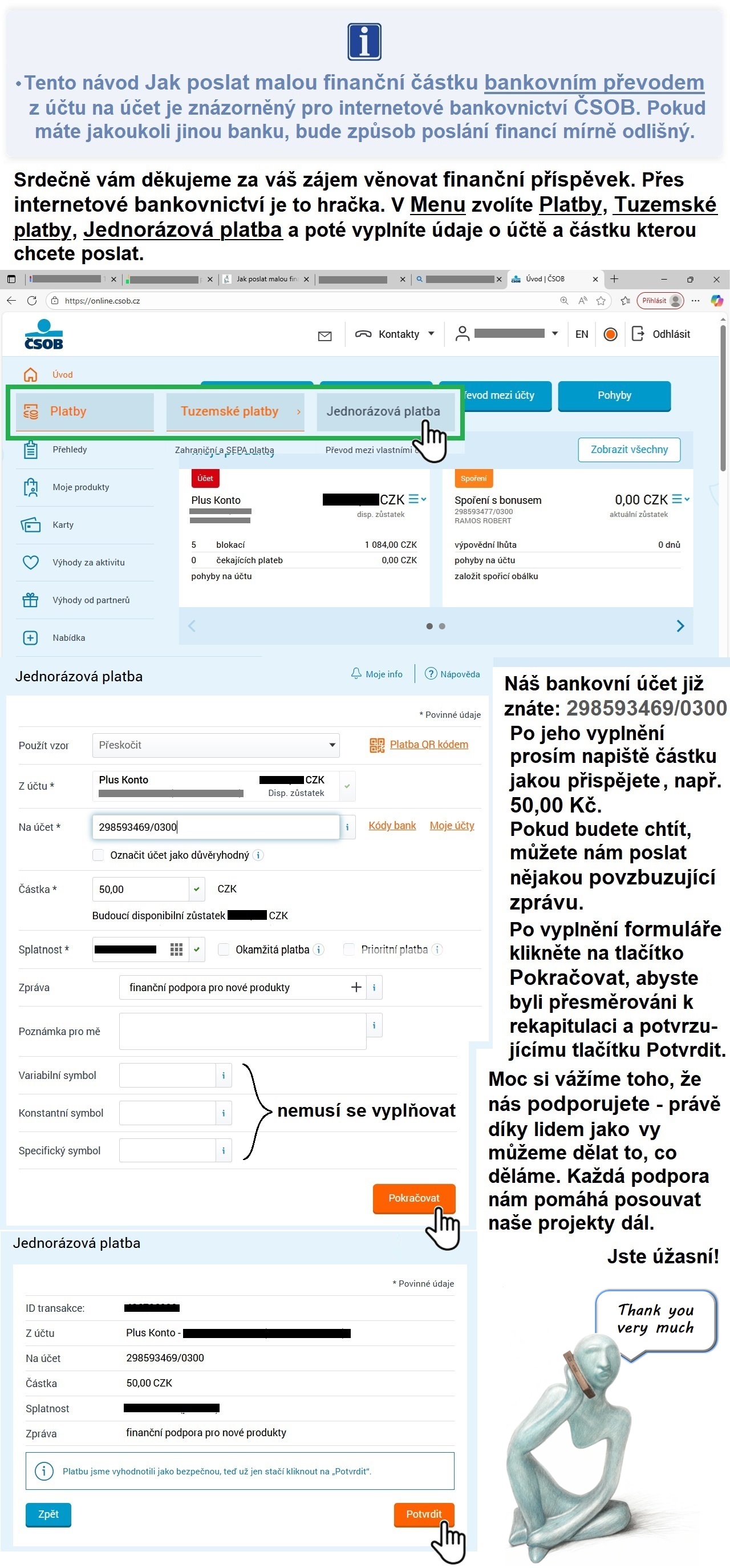 Jak poslat malou finanční částku bankovním převodem